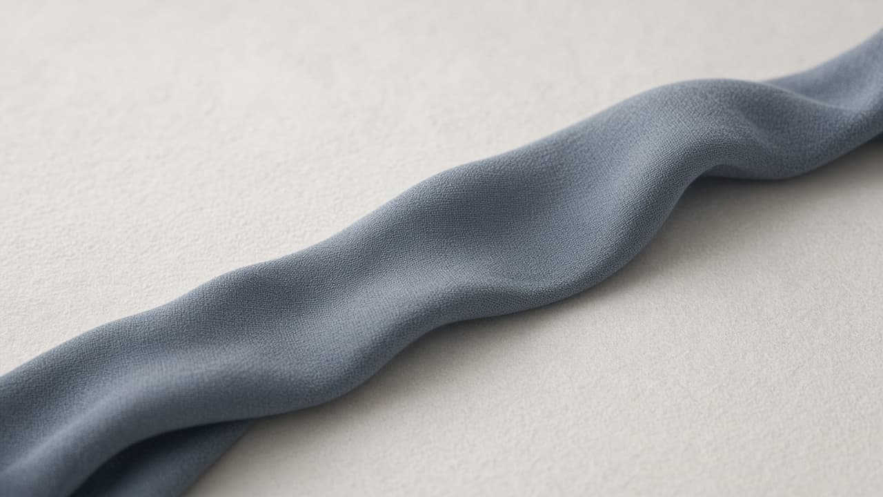 Blaues Leinenband in einer weichen Falte auf hellem Papier